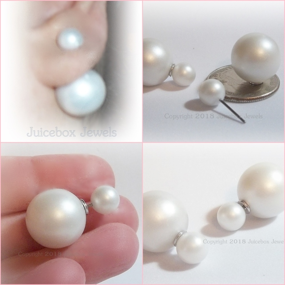 Double Sided Earrings White Satin Matte 8/16mm